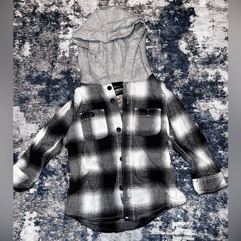 OshKosh B'gosh Black and White Plaid Hooded Shirt